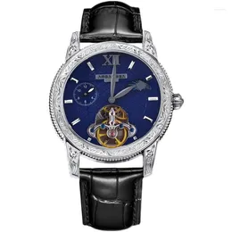 Wristwatches Men's Luxury Genuine Leather Strap Skeleton Automatic Mechanical Watch With Moon Phase Sapphire Glass Stainless Steel 361L