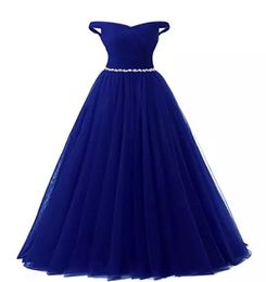 Off Shoulder Tulle Evening Dresses with Crystal 2019 Royal Blue Burgundy Red Long Evening Gowns New Party Dress9850694
