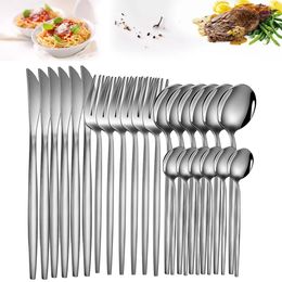 24pcs Dinnerware Set Stainless Steel Steak Knife Fork Coffee Spoon Teaspoon Flatware Dishwasher Safe Kitchen Tablewar 240318