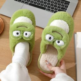 Slippers QYCKABY Women's Winter Autumn Cute Frog Animal Cartoon Plush Slippers NonSlip Furry Shoes Pink Green Gray Blue Fur Slipper Mens