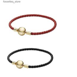 Charm Bracelets 2020 Chinese New Year Valentines Day Style Shine Single Layer Red Black Leather DIY Animal Bead Original Jewelry L240320