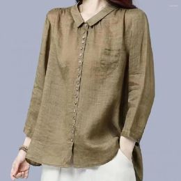 Women's Blouses Solid Colour Women Shirt Stylish V-neck Casual With Long Sleeves Single Breasted Design For Everyday