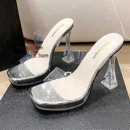 Dress Shoes Models Sandals Waterproof Platform Fashion Slippers Summer New Transparent Band Thick Heels Womens 13CM Casual HighP09F H240321