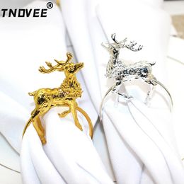 6Pcs Christmas Napkin Rings Gold Elk Napkin Rings Holders for Christmas Dinner Party Wedding Home Kitchen Table Decor ERC09 240319