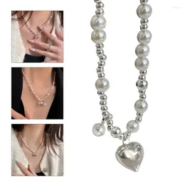 Pendant Necklaces Elegant Big White Imitation Pearl Bead Necklace For Women Heart Clavicle Chain Sweet Wedding Party Jewelry
