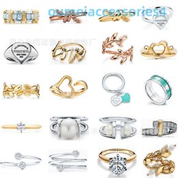 2024 Designer Luxury Brand Jewelry Band Rings Fashion 925 Sterling Silver Heart Shaped Leaf Knot Drip Glue Gold Plated Diamond Tee Ring