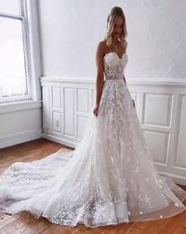 Romantic Lace Tulle wedding Dresses Sexy Sweetheart Backless 3D Appliques Sequins Long Summer Beach Boho Bridal Gowns Plus Size BC2233016