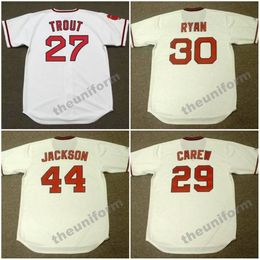 Men's 1970's-1990's California MIKE TROUT NOLAN RYAN REGGIE JACKSON ROD CAREW Throwback Baseball Jersey S-5XL