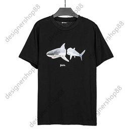 Tik Tok Influencer Same Designer Brand Pure Cotton Broken Tailed Shark Lettered Print Mens And Womens Short Sleeve Loose And Versatile Round Neck T-shirt