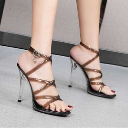 Dress Shoes Sandals Women 2021 New Sexy Model Show 11CM Colour Cross Vamp High Heels Gladiator Party Club Customised Stripper H240321V7DELIQI