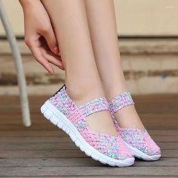 Casual Shoes Women Mary Janes Walking Fashion Elastic Band Weave Footwear Woman Comfort Ballet Flats Trainers Female Loafers