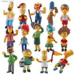 Action Toy Figures 14pcs Simpsons Cartoon Action Figures Toys Funny Homer Marge Bart Mini Figurines Pvc Doll Model Children Toy L240320