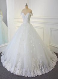 Lace Ball Gown Wedding Dresses Vintage Arabic Offtheshoulder Beads Handmade Flowers Wedding Bridal Gowns Real Picture5537911