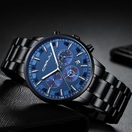 2020 Mens Watches CRRJU Top Luxury Sport Quartz All Steel Male Clock Military Camping Waterproof Chronograph Relogio Masculino273H