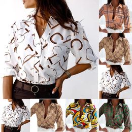 Women's Blouses Printed Shirts Lapel Button Down Casual Shirt Half Sleeve Female Top Elegant Lady Loose Tunics Oversized Tops