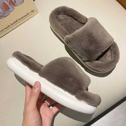 Slippers Thick fluffy fur slider 2022 new womens winter house warm flip home flat shoes017Q62 H240322DENQ H240322