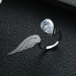 Cluster Rings Luxury Waterdrop Long Wing Wedding Band Opening For Women Full Micro Inlay Cubic Zircon Finger Charm Jewellery R209