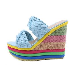 Slippers Summer Sexy Bohemia Casual Rainbow Peep Toe Platform Sandals for Women Wedges Sandalias Plataforma Shoes High Heel Tacones jer01Q431 H240322KTZ9 H240322