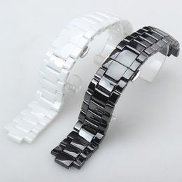 Watch Bands Hig Quality Ceramic Watchband White Black Convex Mouth Bracelet With Push-button Hidden For AR1424 AR1440 18 9mm 22 11276R