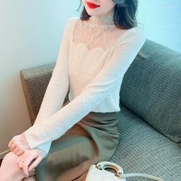 Women's T Shirts Thickened Lace Bottom Sweater For 2024 Autumn And Winter Top Knitted Small Shirt Long Sleeved T-shirt