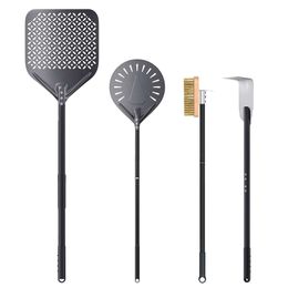 NUTUNI 4 Piece Kit Turning Peel 9 Inch, Perforated Peel, Brush, Ash Rake, Wood Burning Commercial Pizza Oven Accessoires for Home, Restaurant