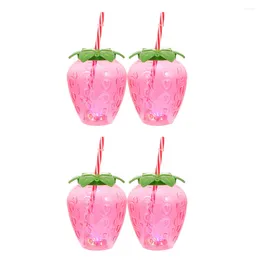 Wine Glasses 4 Sets Strawberry Cup Water Bottle Sippy Party Beverage The Pet Drinking Child Straws