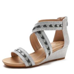 Top Slope Heel Sandals Womens Summer Sandal Women Slip One Line Open Toe Roman Shoes With Back Zipper 240228