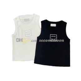 Rhinestone Letters T Shirt Women Crew Neck Vest Summer Sleeveless Sport Top Solid Colour Vests