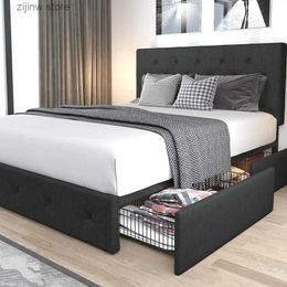 Other Bedding Supplies Allewie decorates a large platform bed frame 4 storage drawers and top panels diamond stitching buttons and plush mats Y240320