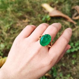 Cluster Rings Y1 Emerald Green Gemstone Crystal Fusion Stone Back Is Natural Front Adjustable For Women Gifts