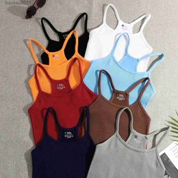 Active Underwear GYAKORLAT Seamless Knitted Vertical Stripe Yoga Bra Tank Top Hanging Fitness Sports Tank Top BreathableC24320