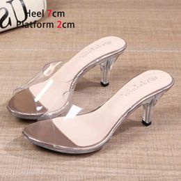 Dress Shoes Transparent Perspex High Heeled Women Sandals 2022 New Summer Slippers Clear Platform Round Toe Pumps Wedding Sexy Jelly H2403251