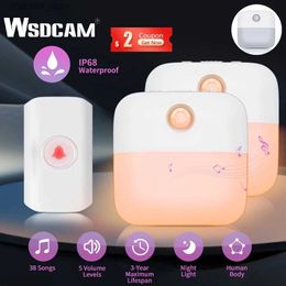 Doorbells WSDCAM Outdoor Wireless Waterproof Doorbell 250m Range Sensor LED Night Light 38 Music Doorbell 5 Volume Level Battery PoweredY240320