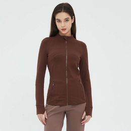 LU Spring fall designer sports coat running yoga zipper slim fit and straight long sleeve blouse 2024