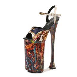 Dress Shoes High Quality Printed Silk Fabric Sandals Women 27CM Models Walk Show Bling Diamond Tassels Buckle Strap Super Heels H2403255