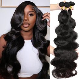 Weaves Weaves 30" Body Wave Human Hair Bundles Indian Hair Bundles Deals Thick Hair Double Weft Bundles Deal 3/4 Body Wave Bundles