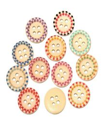 mixed 100 pcs 15mm 4hole Painted wooden sunken fourhole buttons 15mm fine candy colored buttons2521164