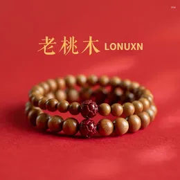 Strand High Quality Real Peach Wood Beads Bracelet Buddha Buddhist Bangle Prayer Men Women Natural Hand-carved Lotus