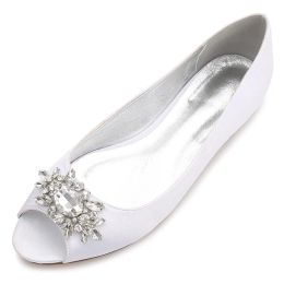 Boots Women Satin Crystals Wedding Flats for Bride Peeptoe Slip on Formal Evening Party Dress Flat Shoes Women