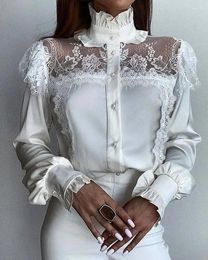 Women's Blouses 2024 Special-Interest Design Elegant Gentle Style High Collar Mesh Lace Stitching Stringy Selvedge Shirt