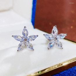 Stud Earrings Delicate Flower With Shiny CZ 5 Colours Available Fancy Earring Accessories For Women Statement Jewellery Gift