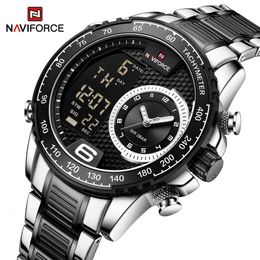 Naviforce Fashion Men's Watches Top Brand Quartz Watch for Men Chronograph Waterproof 24 Hour LCD Display Luminous Clock