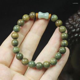 Strand Green Sandalwood 8mm Bracelet Emerald Simple Men And Women's Single Circle Style Buddha Beads Prayer Wooden
