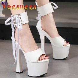 Dress Shoes Lace-up Platform Women Summer Candy Colour Walk Show Nightclub Pole Dance Sandals Sexy Open Toe Stripper Super High Heels H240325