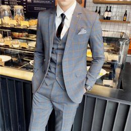 Men's Suits 2024 Wedding Suit (suit Waistcoat Trousers) 3/2 Piece Set Stylish Handsome Trend Smart Casual Four Seasons Men