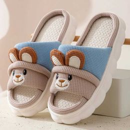 Slippers Women Linen 2023 Cute Rabbit Home Cartoon Soft Indoor Shoes Thick Sole Sandals Summer Milk Cow Couple01J1K7 H240322