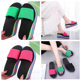 Slippers women's one-sided flip flops herringbone style, summer rainbow thick sole sandals high heels t outerwear casual beach wear GAI flip-flop outwear bigsize