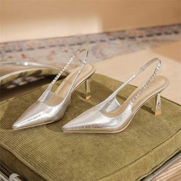 Top Sharp Pointed Silver High Heels Women Slim Temperament Rhinestone With Sandals Summer Sandal Women 240228