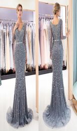 Bling Bling Evening Dresses Full Sequins V Neck Girls Pageant Luxury Dresses Mermaid Floor Length Women Formal Gowns3519359