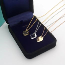 Classic original brand designer women girl heart T choker necklace elegant Love 18K silver gold rose logo engrave pendant birthday gift Jewellery 45cm+5cm